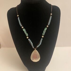 Silpada Sterling Silver RETIRED Blue Glass Beads and Leather Necklace